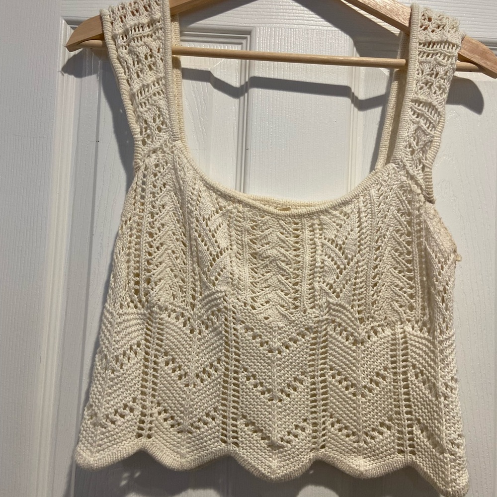 Aeropostale Cream Crochet Knit Cropped Tank